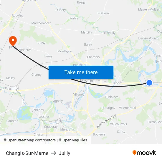 Changis-Sur-Marne to Juilly map