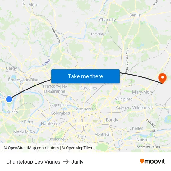 Chanteloup-Les-Vignes to Juilly map