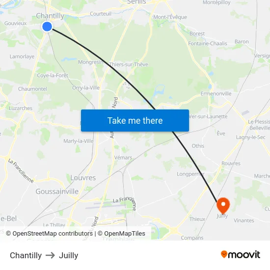 Chantilly to Juilly map