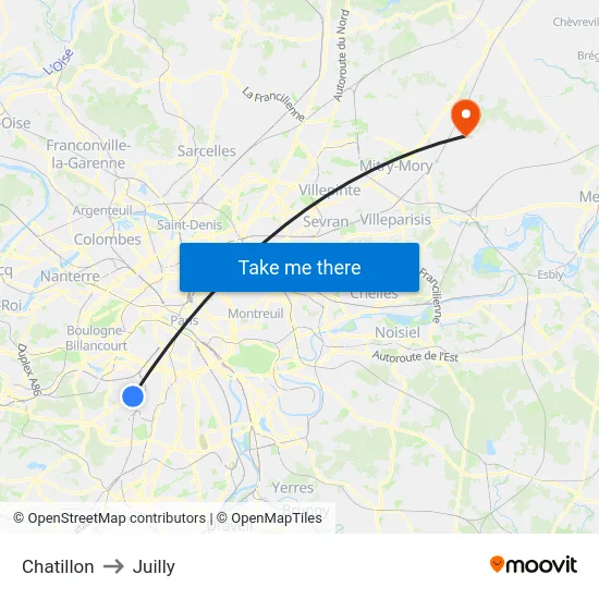 Chatillon to Juilly map
