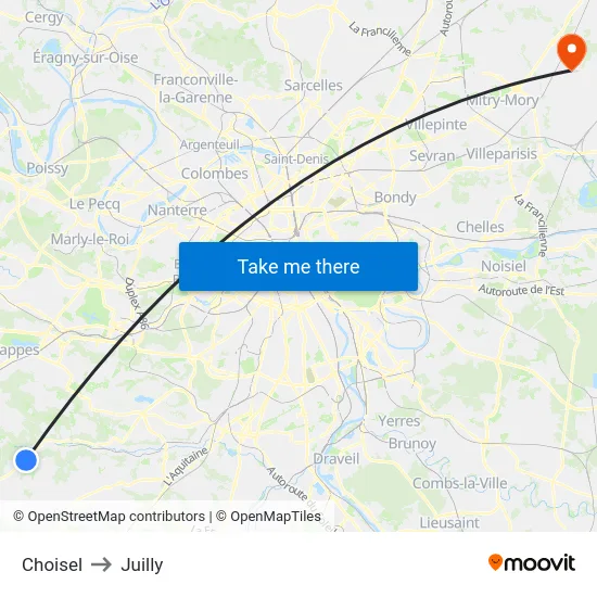 Choisel to Juilly map