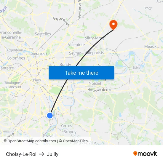 Choisy-Le-Roi to Juilly map
