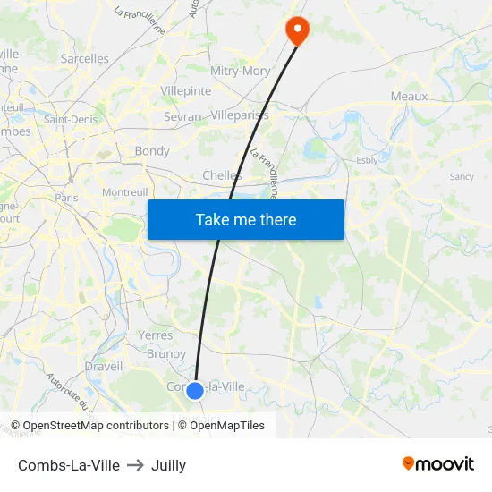 Combs-La-Ville to Juilly map
