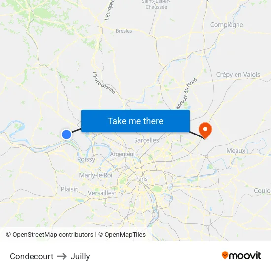 Condecourt to Juilly map