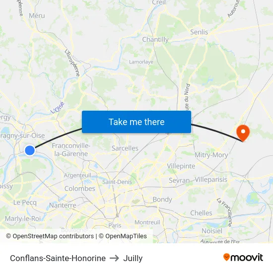 Conflans-Sainte-Honorine to Juilly map