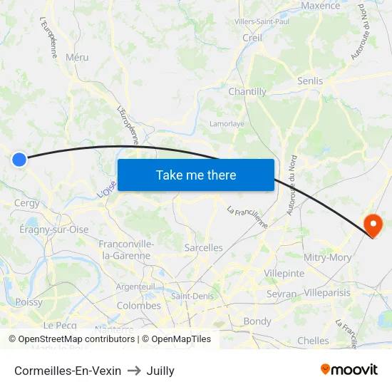 Cormeilles-En-Vexin to Juilly map
