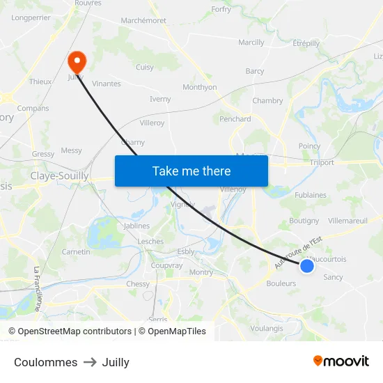 Coulommes to Juilly map