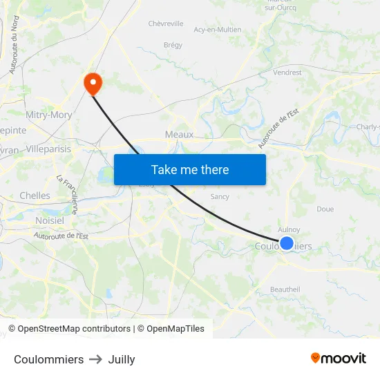 Coulommiers to Juilly map