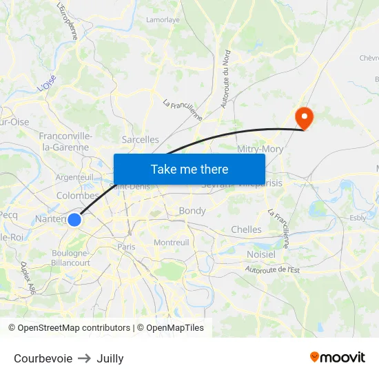 Courbevoie to Juilly map