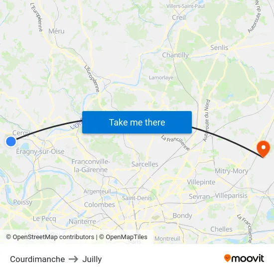 Courdimanche to Juilly map