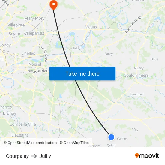 Courpalay to Juilly map
