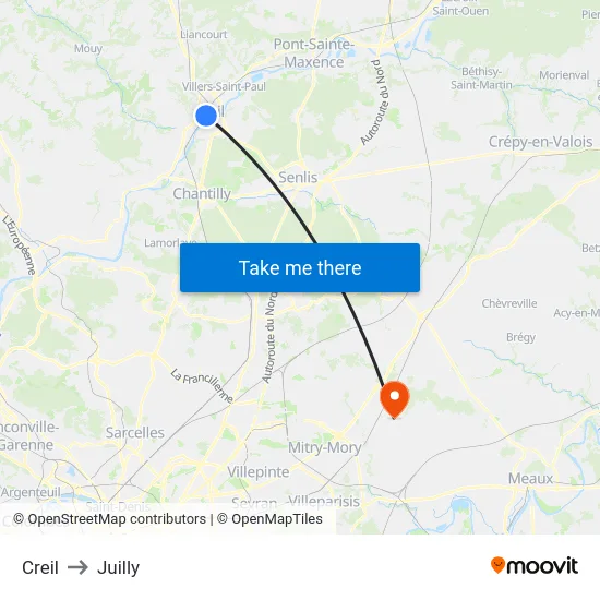 Creil to Juilly map
