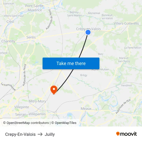 Crepy-En-Valois to Juilly map