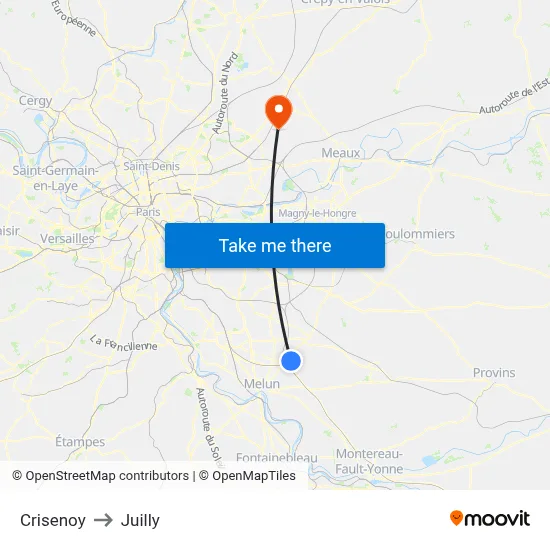 Crisenoy to Juilly map