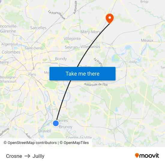 Crosne to Juilly map