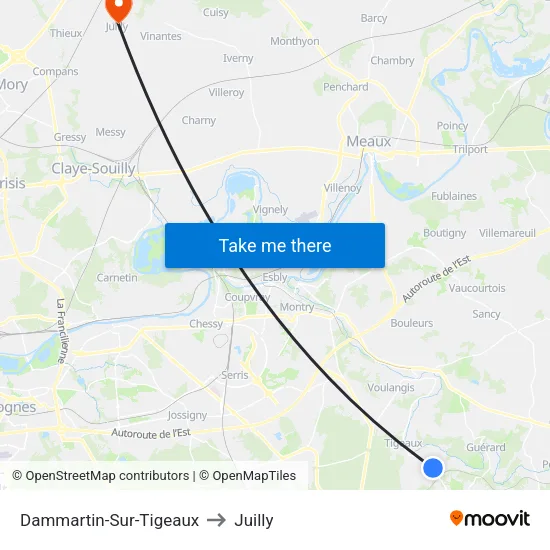 Dammartin-Sur-Tigeaux to Juilly map