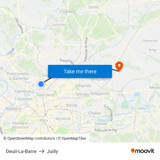 Deuil-La-Barre to Juilly map