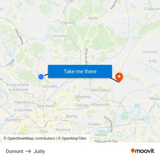 Domont to Juilly map