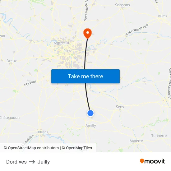 Dordives to Juilly map