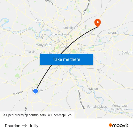 Dourdan to Juilly map