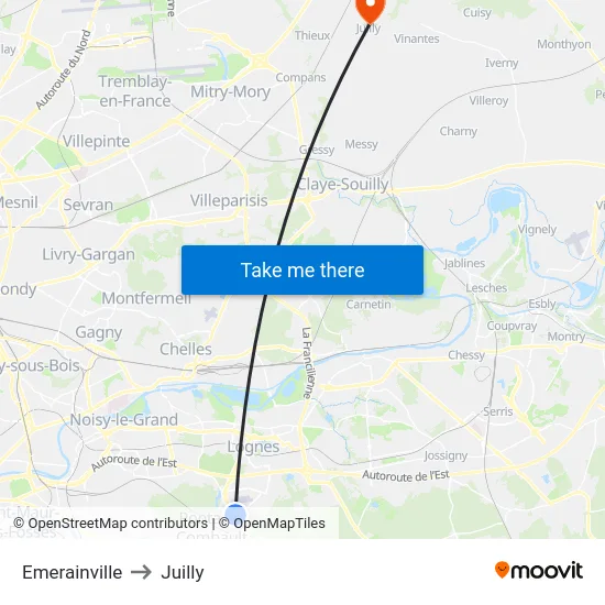 Emerainville to Juilly map