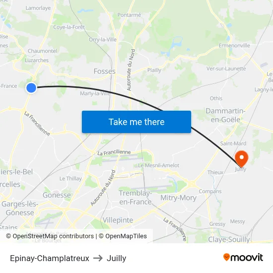 Epinay-Champlatreux to Juilly map