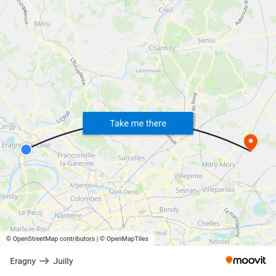 Eragny to Juilly map