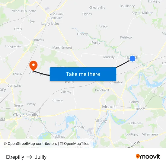 Etrepilly to Juilly map