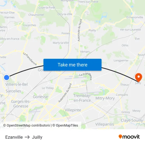 Ezanville to Juilly map
