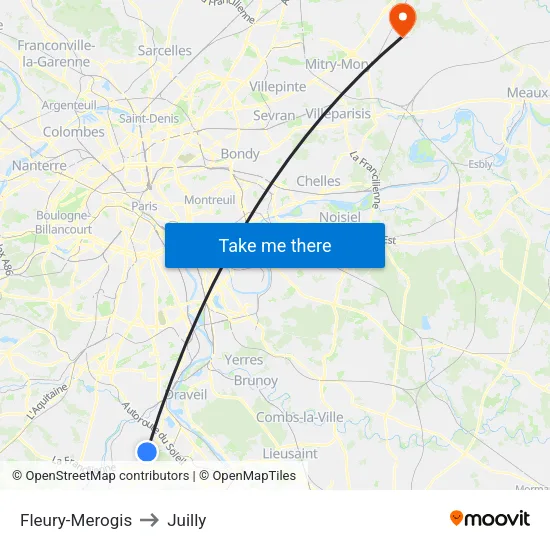 Fleury-Merogis to Juilly map