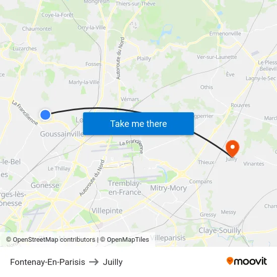 Fontenay-En-Parisis to Juilly map