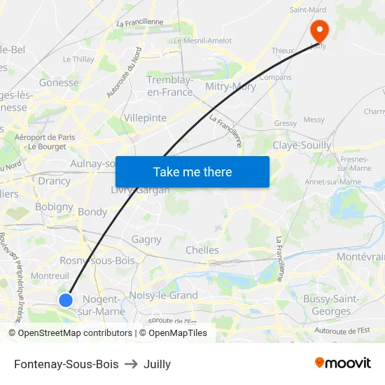 Fontenay-Sous-Bois to Juilly map