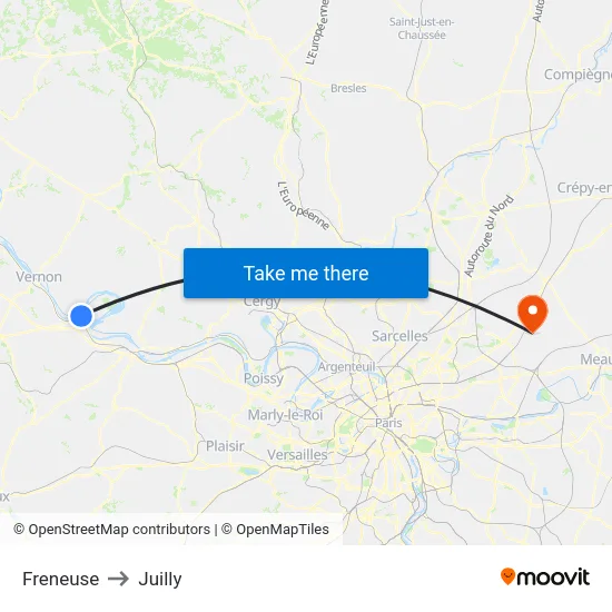 Freneuse to Juilly map