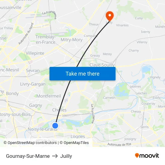 Gournay-Sur-Marne to Juilly map