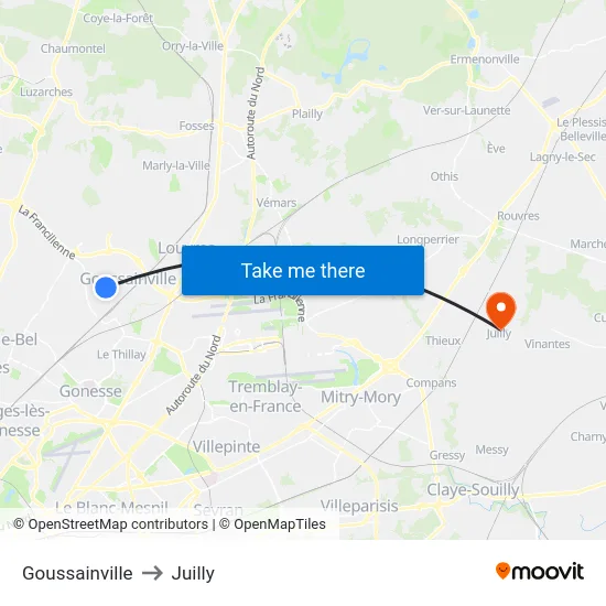 Goussainville to Juilly map