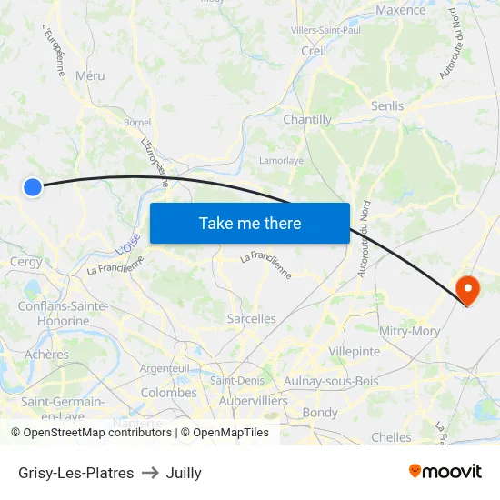 Grisy-Les-Platres to Juilly map