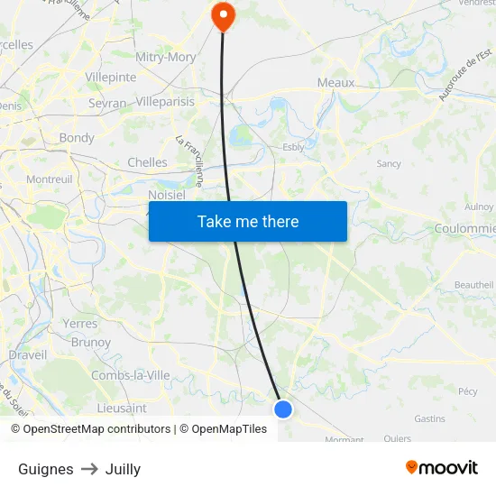 Guignes to Juilly map