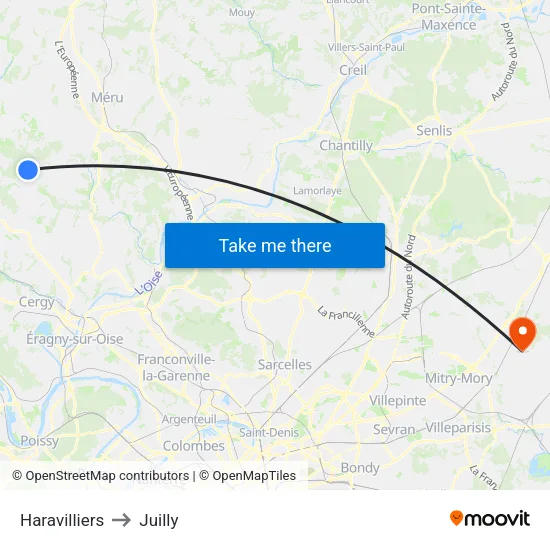 Haravilliers to Juilly map