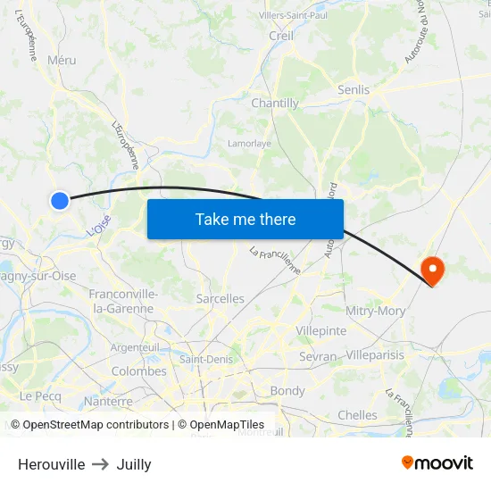 Herouville to Juilly map