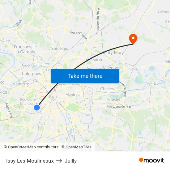 Issy-Les-Moulineaux to Juilly map