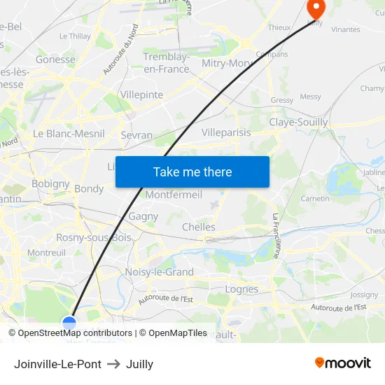 Joinville-Le-Pont to Juilly map