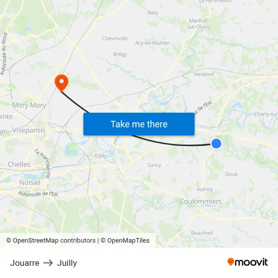 Jouarre to Juilly map