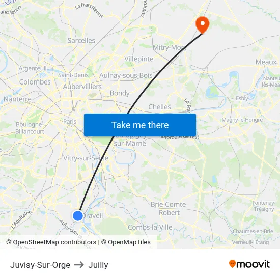 Juvisy-Sur-Orge to Juilly map