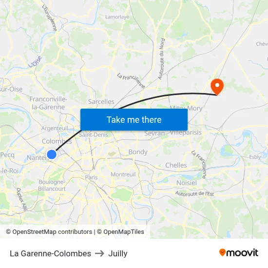 La Garenne-Colombes to Juilly map
