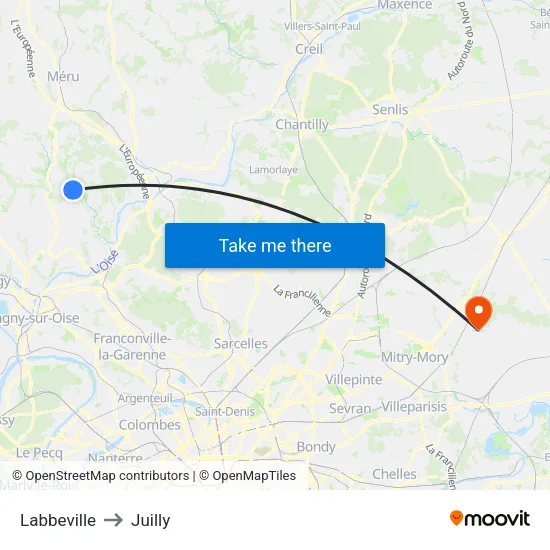 Labbeville to Juilly map