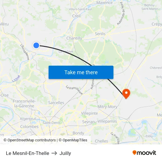 Le Mesnil-En-Thelle to Juilly map