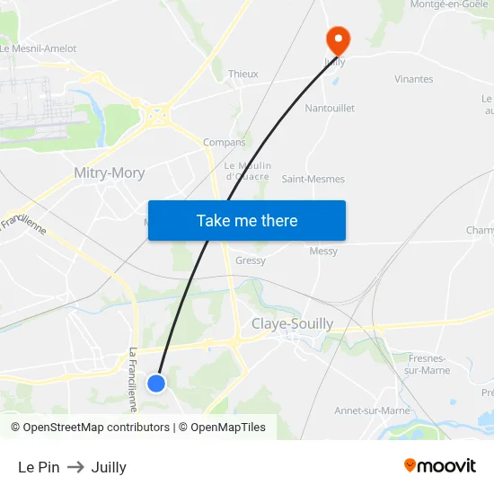 Le Pin to Juilly map