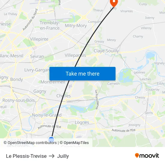 Le Plessis-Trevise to Juilly map