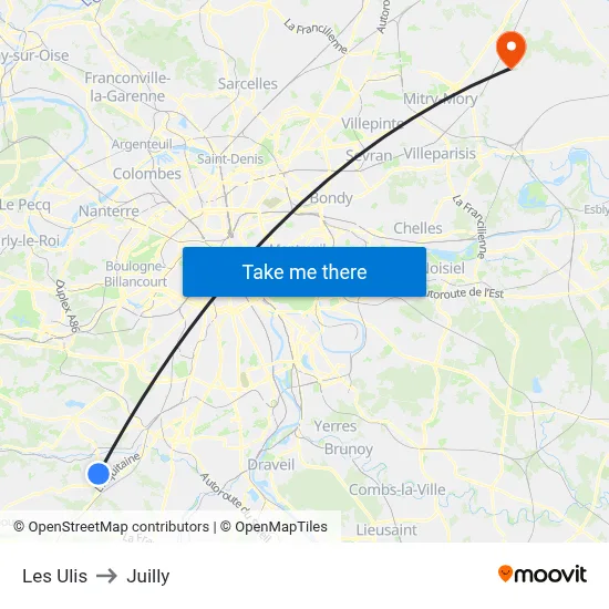 Les Ulis to Juilly map