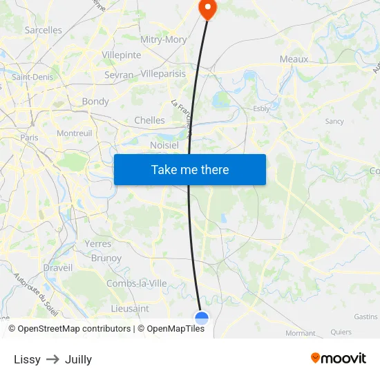 Lissy to Juilly map